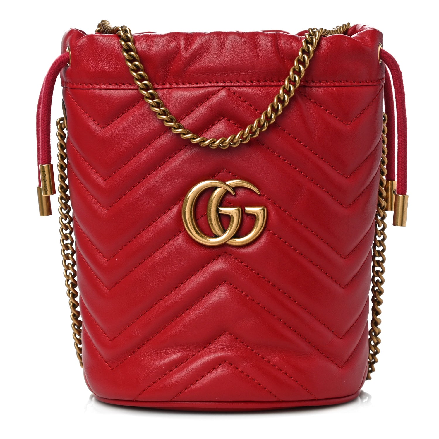 Gucci Calfskin Matelasse Mini GG Marmont 2.0 Bucket Bag Hibiscus Red 1 of 13