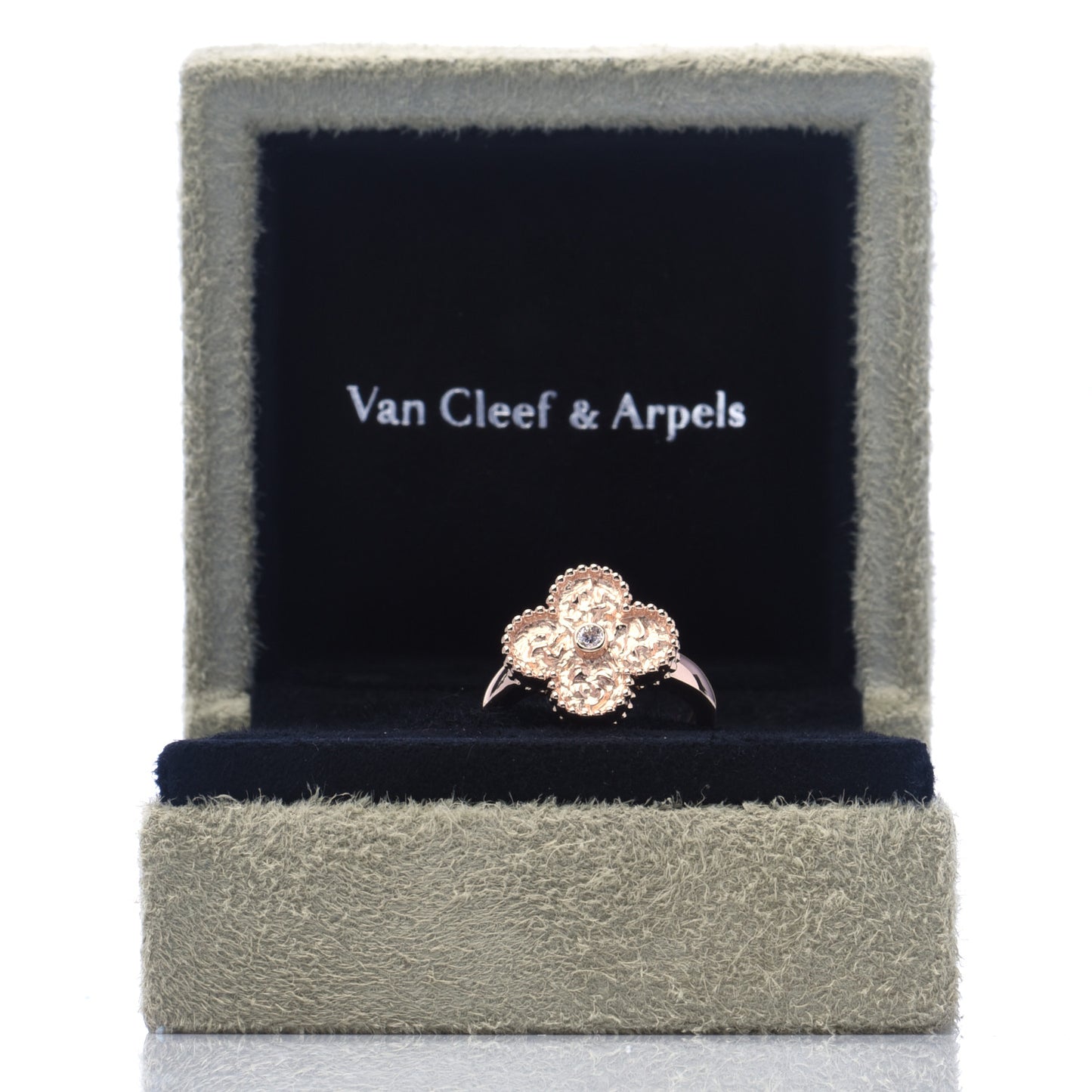 18K Rose Gold Diamond Vintage Alhambra Ring 50 5.25