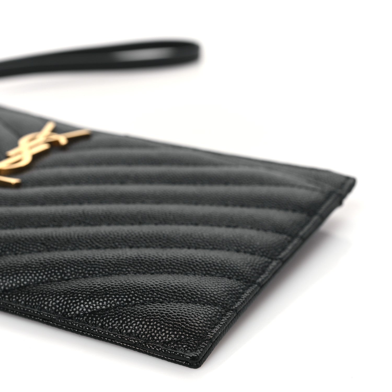 Saint Laurent Grain De Poudre Chevron Monogram Large Bill Pouch Black 9 of 10