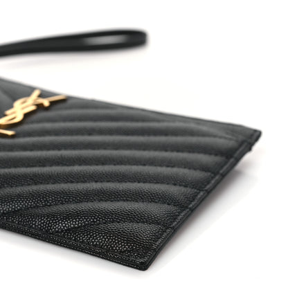 Saint Laurent Grain De Poudre Chevron Monogram Large Bill Pouch Black 9 of 10