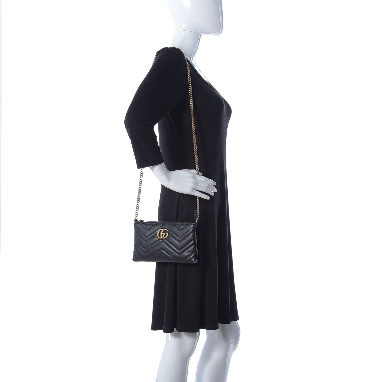 Gucci Calfskin Matelasse Mini GG Marmont Chain Bag Black 2 of 8