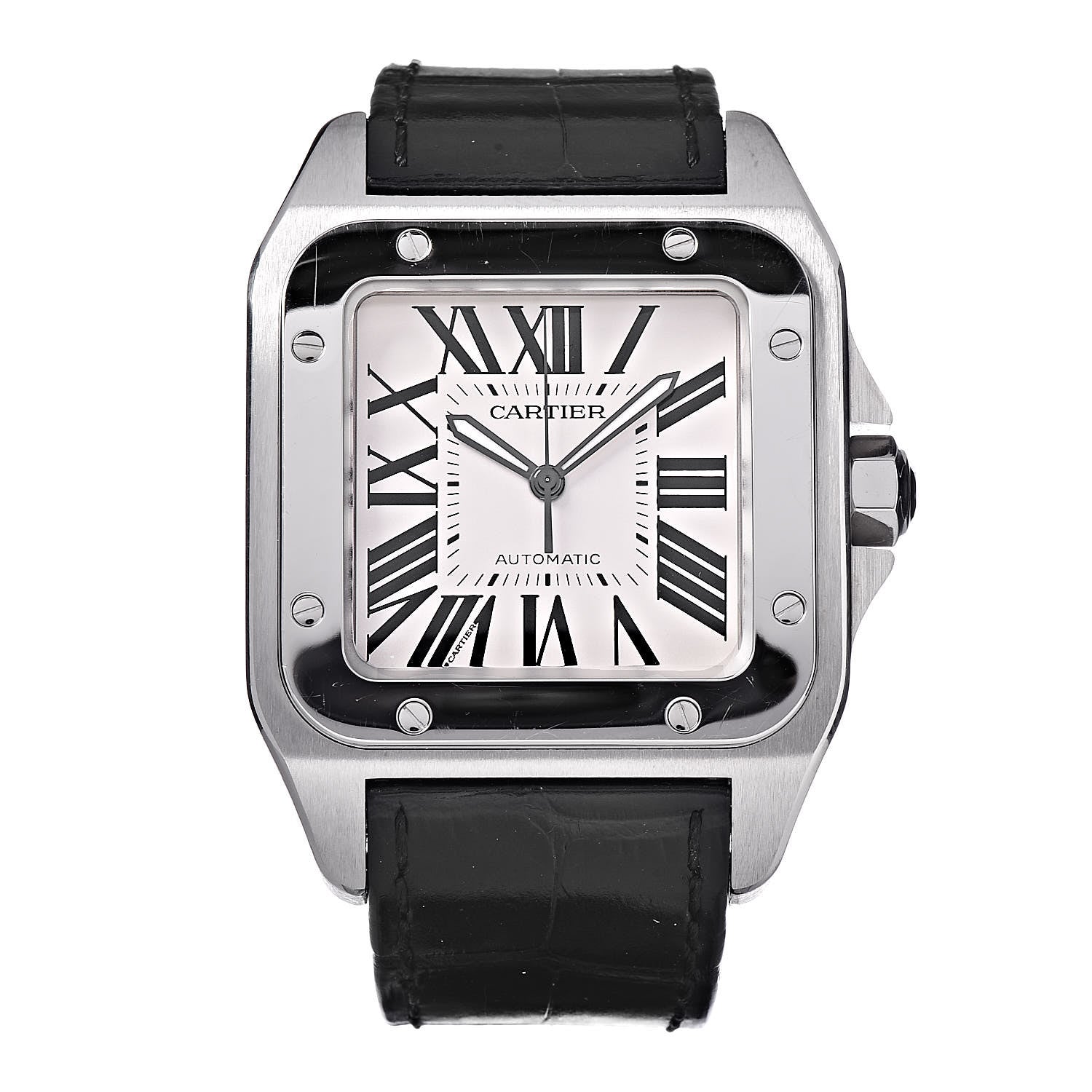 Cartier Stainless Steel Alligator 38mm Santos 100 Automatic Watch 1 of 8