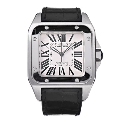 Cartier Stainless Steel Alligator 38mm Santos 100 Automatic Watch 1 of 8