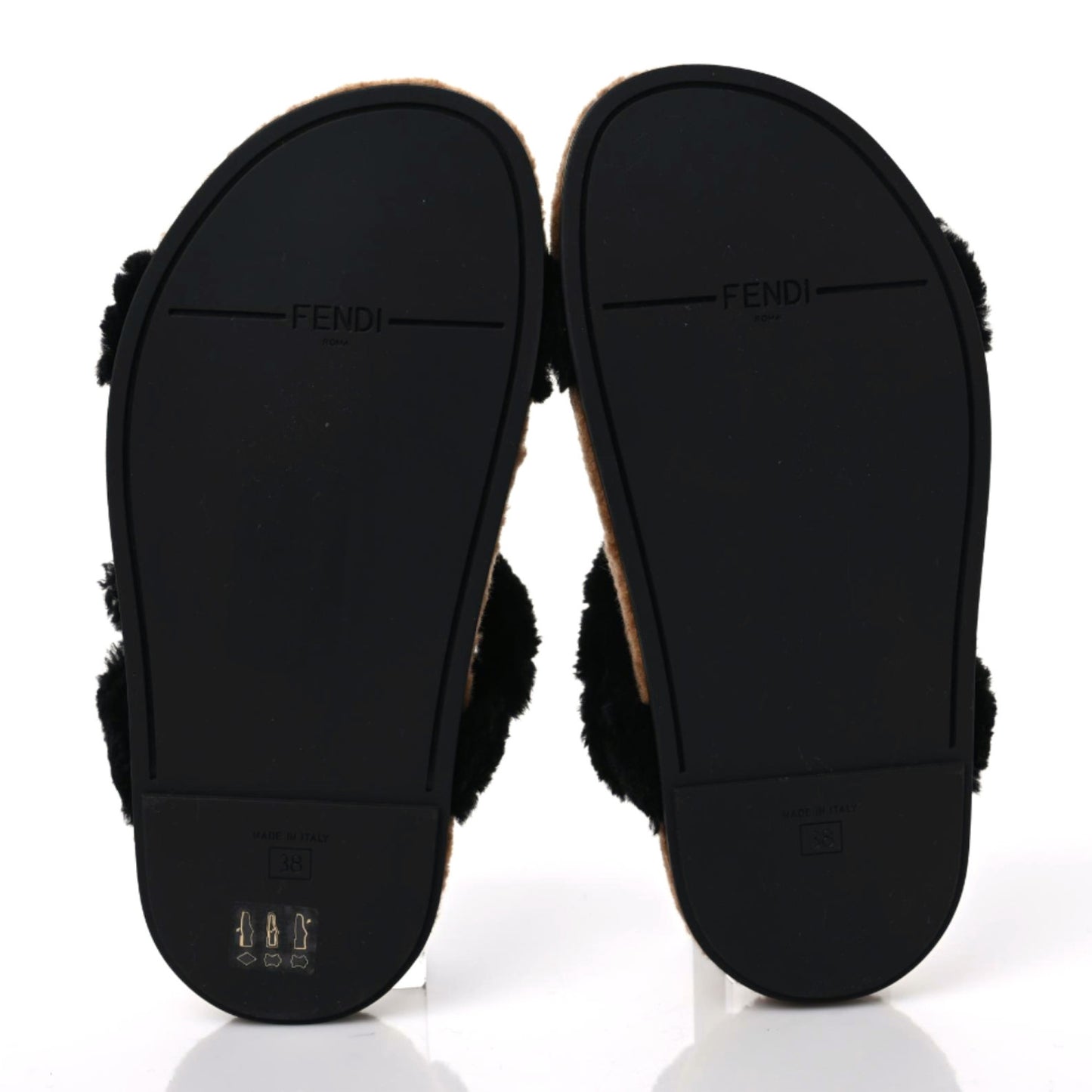 Shearling FF Fendi Feel Sandals 38 Tobacco Black