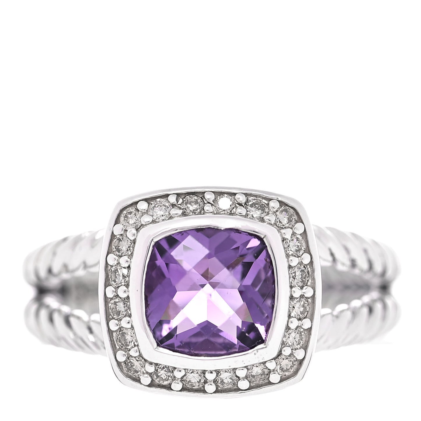 Sterling Silver Diamond Amethyst 7mm Petite Albion Ring 52 6