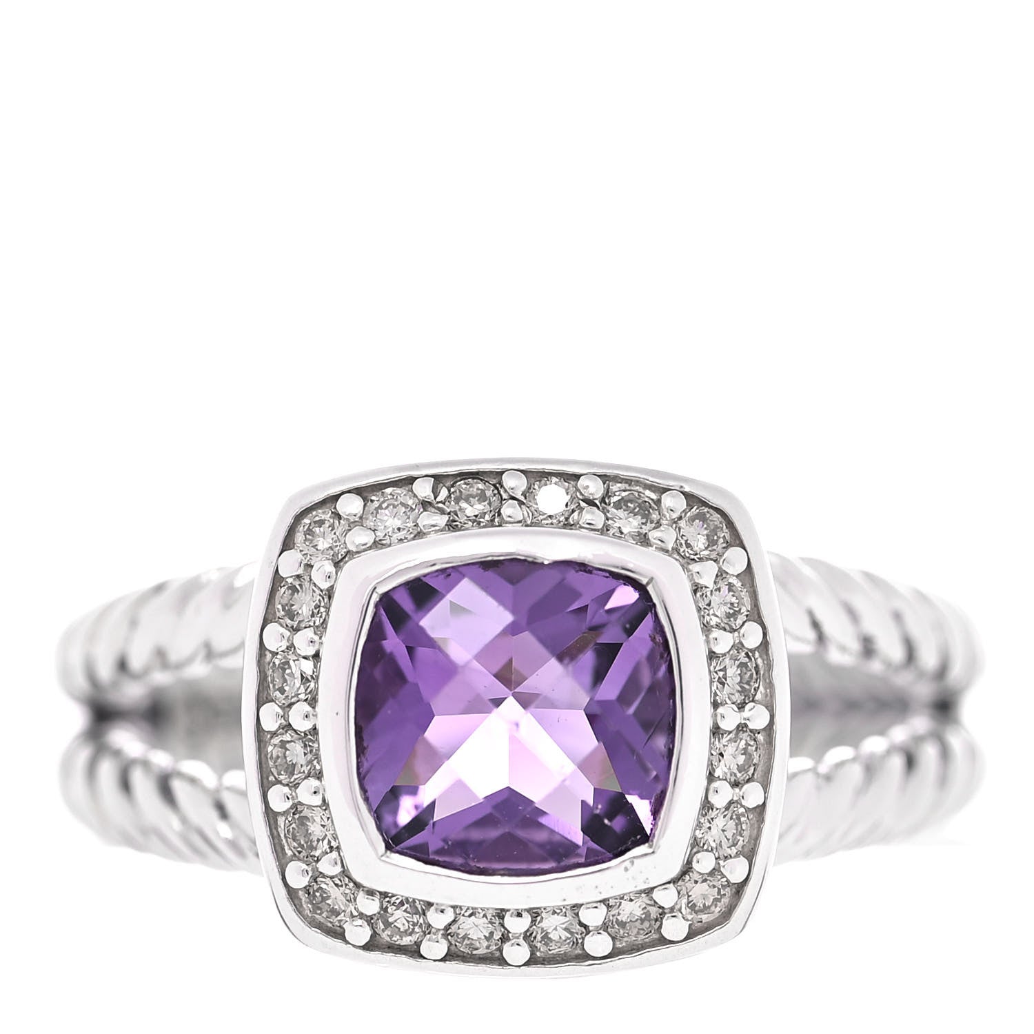 David Yurman Sterling Silver Diamond Amethyst 7mm Petite Albion Ring 52 6 1 of 5