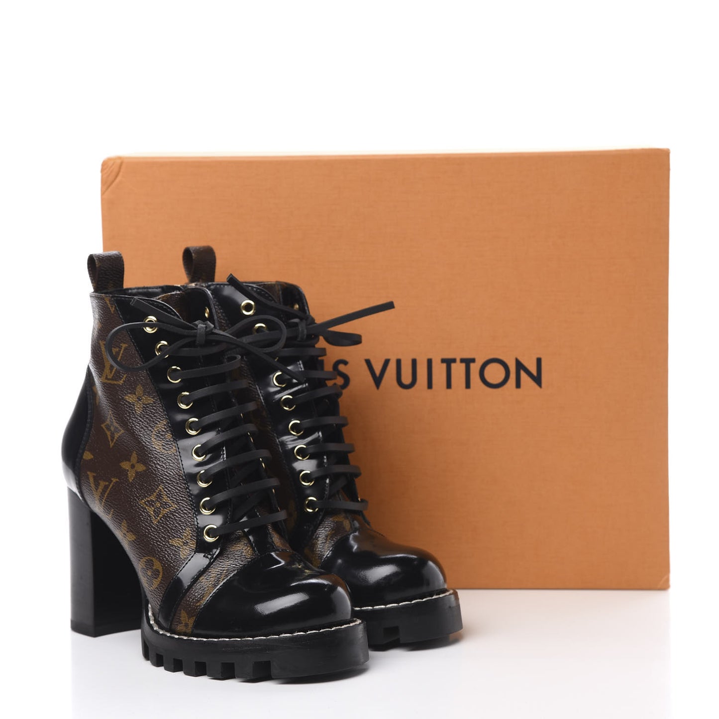Patent Calfskin Monogram Star Trail Ankle Boots 37 Black