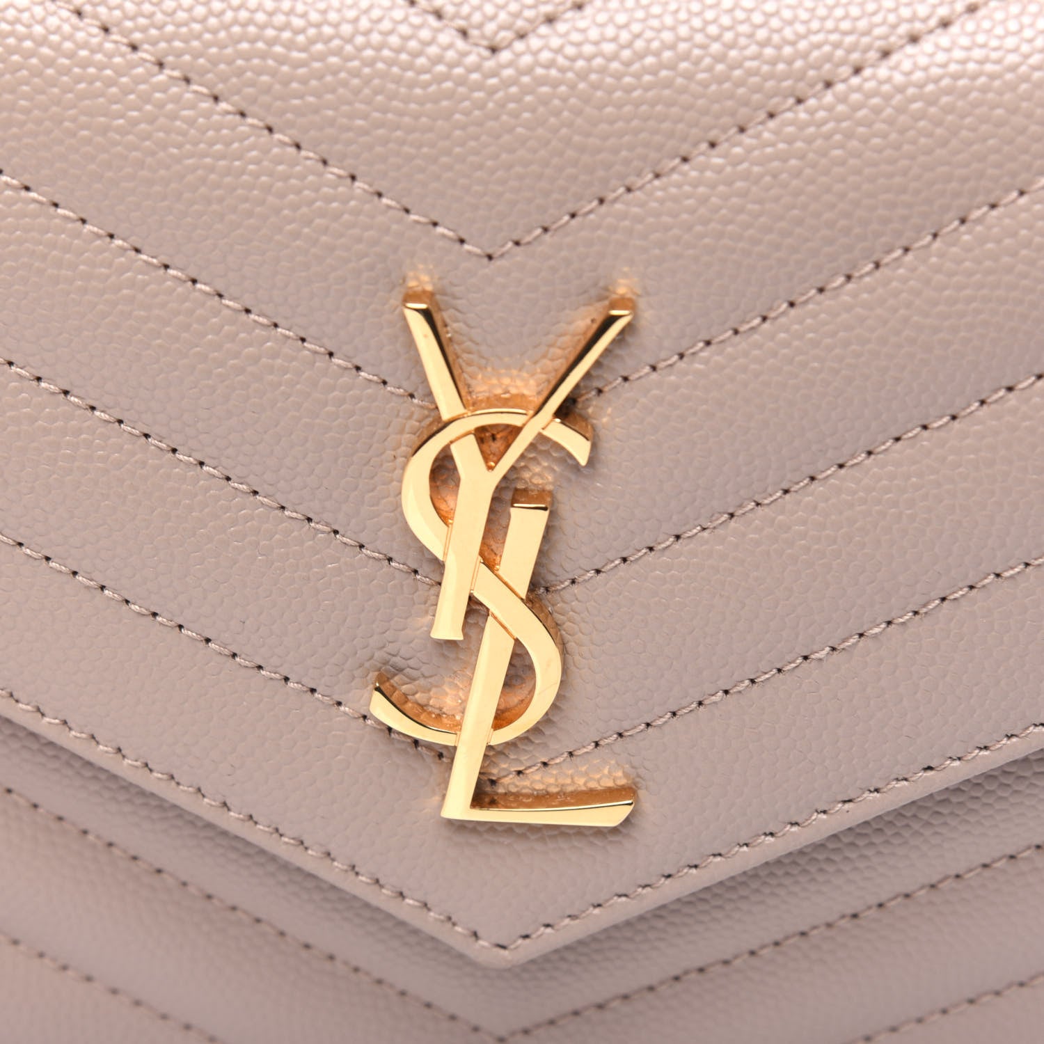 Saint Laurent Grain De Poudre Matelasse Chevron Monogram Envelope Chain Wallet Dark Beige 13 of 13