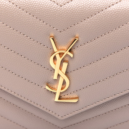 Saint Laurent Grain De Poudre Matelasse Chevron Monogram Envelope Chain Wallet Dark Beige 13 of 13