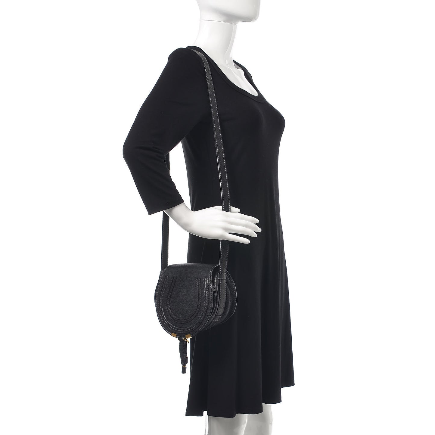 Calfskin Mini Marcie Round Crossbody Bag Black