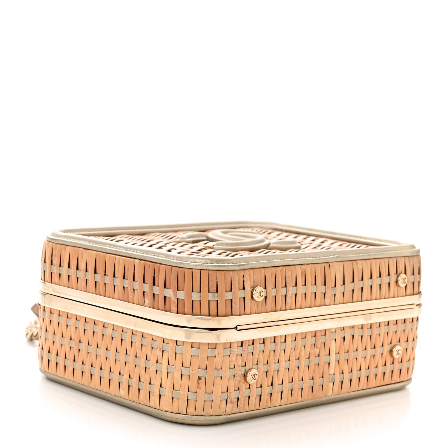 Chanel Raffia Calfskin Medium CC Filigree Vanity Case Gold 4 of 11