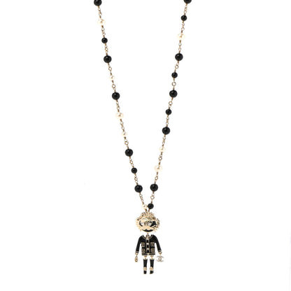 Chanel Gripoix Poured Glass Crystal Bead Pearl CC Lion Pendant Necklace Black Gold 1 of 6