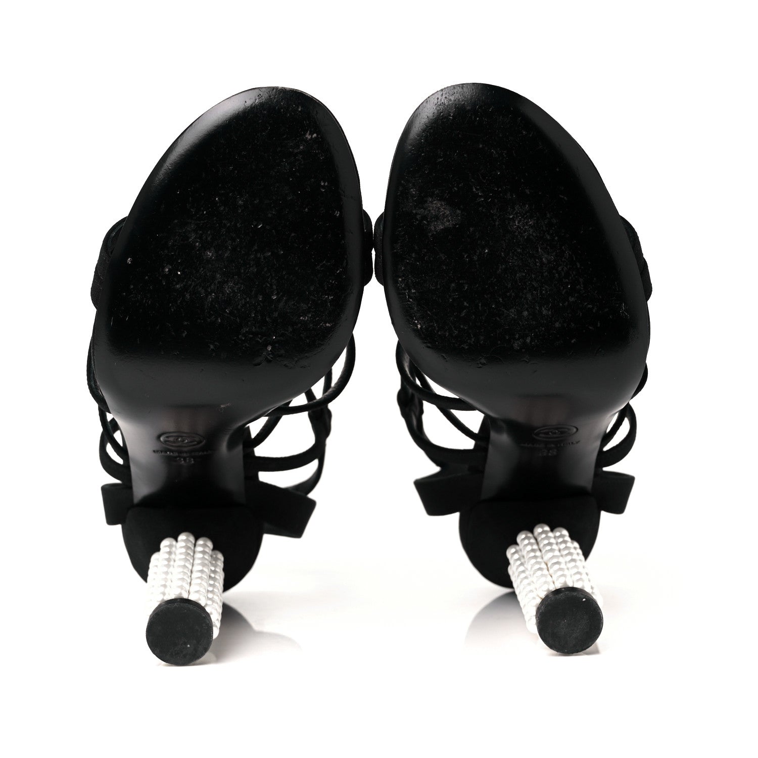 Chanel Suede Pearl Sandals 38 Black 5 of 7