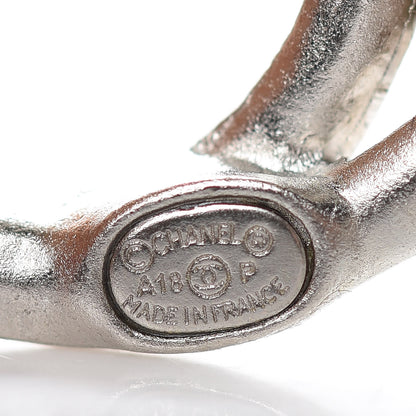 Chanel CC Hoop Drop Earrings Silver 3 of 5