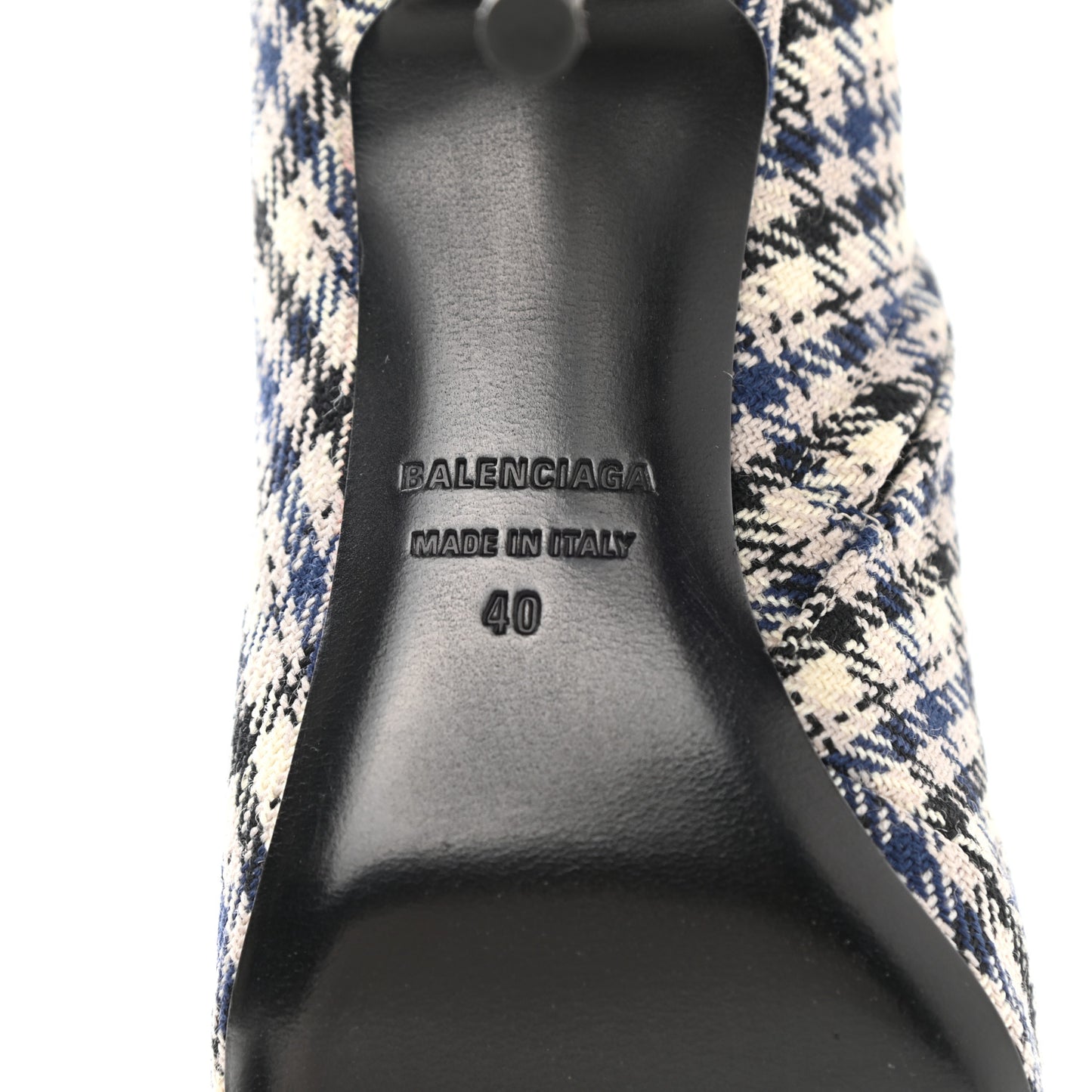 Wool Check BB Pointy Toe Ankle Booties 40 Beige Navy Silver