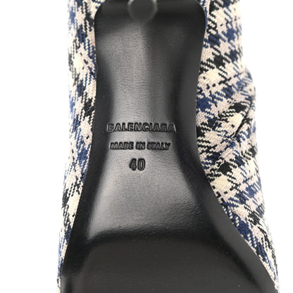 Balenciaga Wool Check BB Pointy Toe Ankle Booties 40 Beige Navy Silver 7 of 9