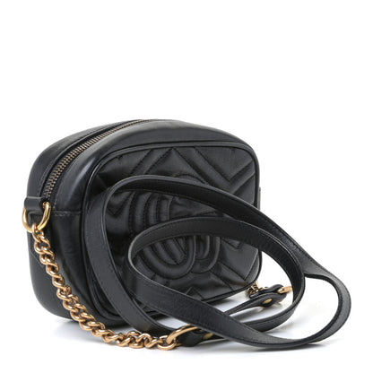 Gucci Calfskin Matelasse Mini GG Marmont Chain Shoulder Bag Black 2 of 9