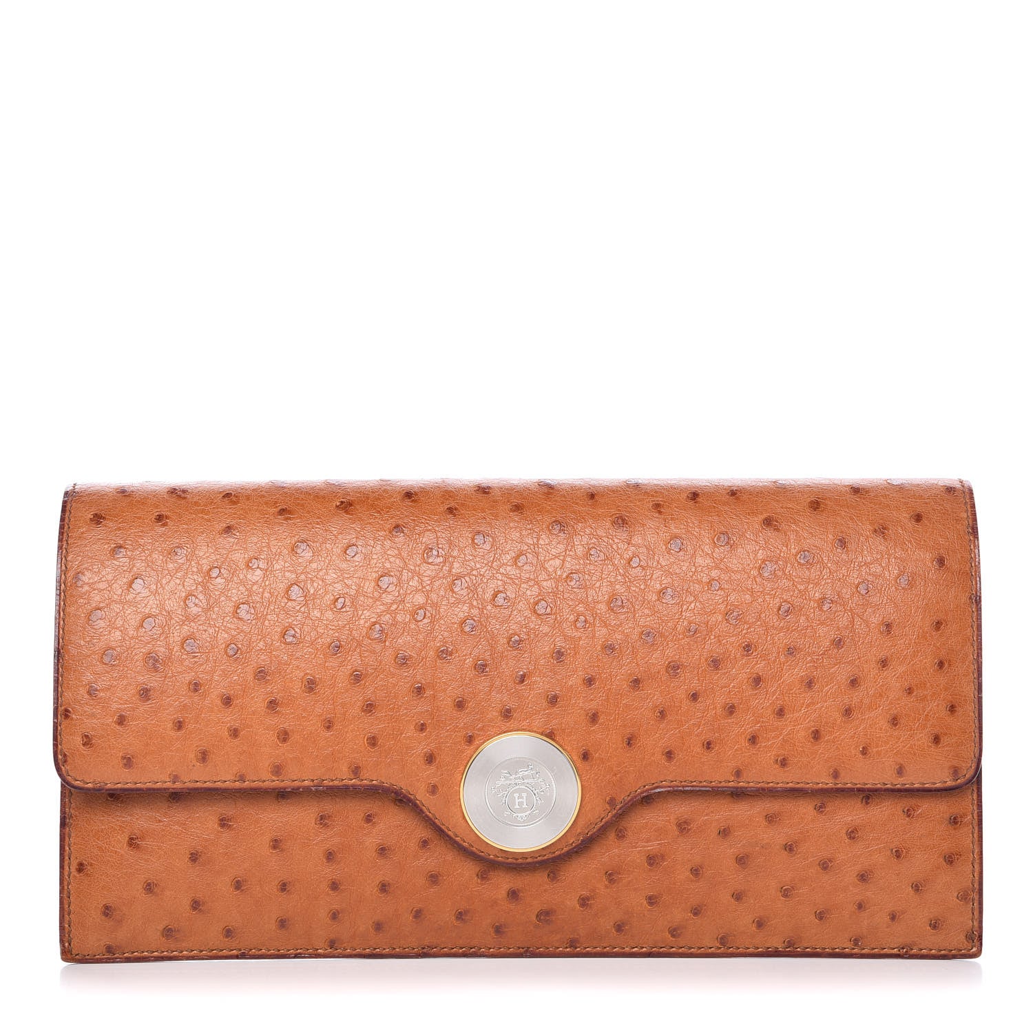 Hermes Ostrich Envelope Clutch Bag Cognac 1 of 10