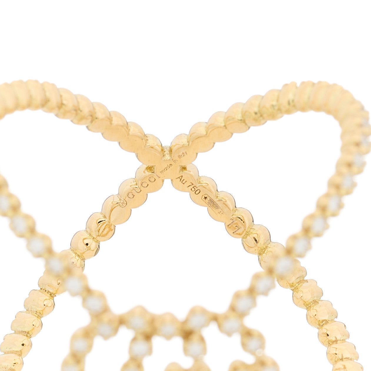 18K Yellow Gold Diamond GG Running X Ring 49 5
