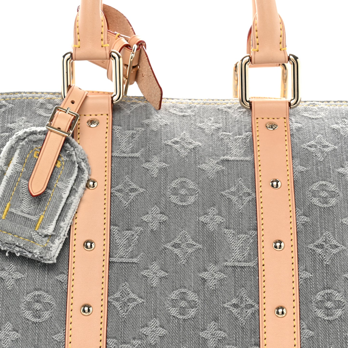 Denim Monogram Studded Keepall Bandouliere 45 Cloudy Grey