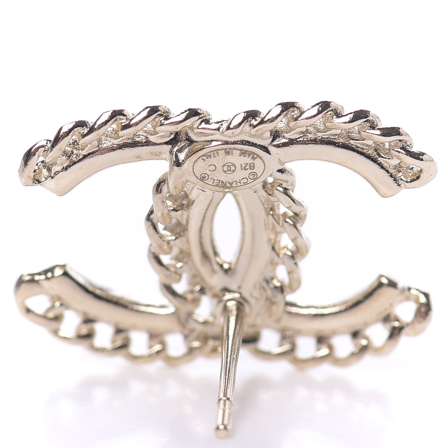 Chanel Crystal Chain CC Earrings Gold 4 of 5