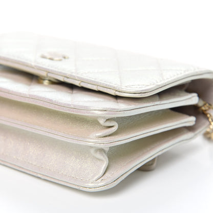 Chanel Iridescent Lambskin Quilted Mini Wallet On Chain WOC Ivory 9 of 11