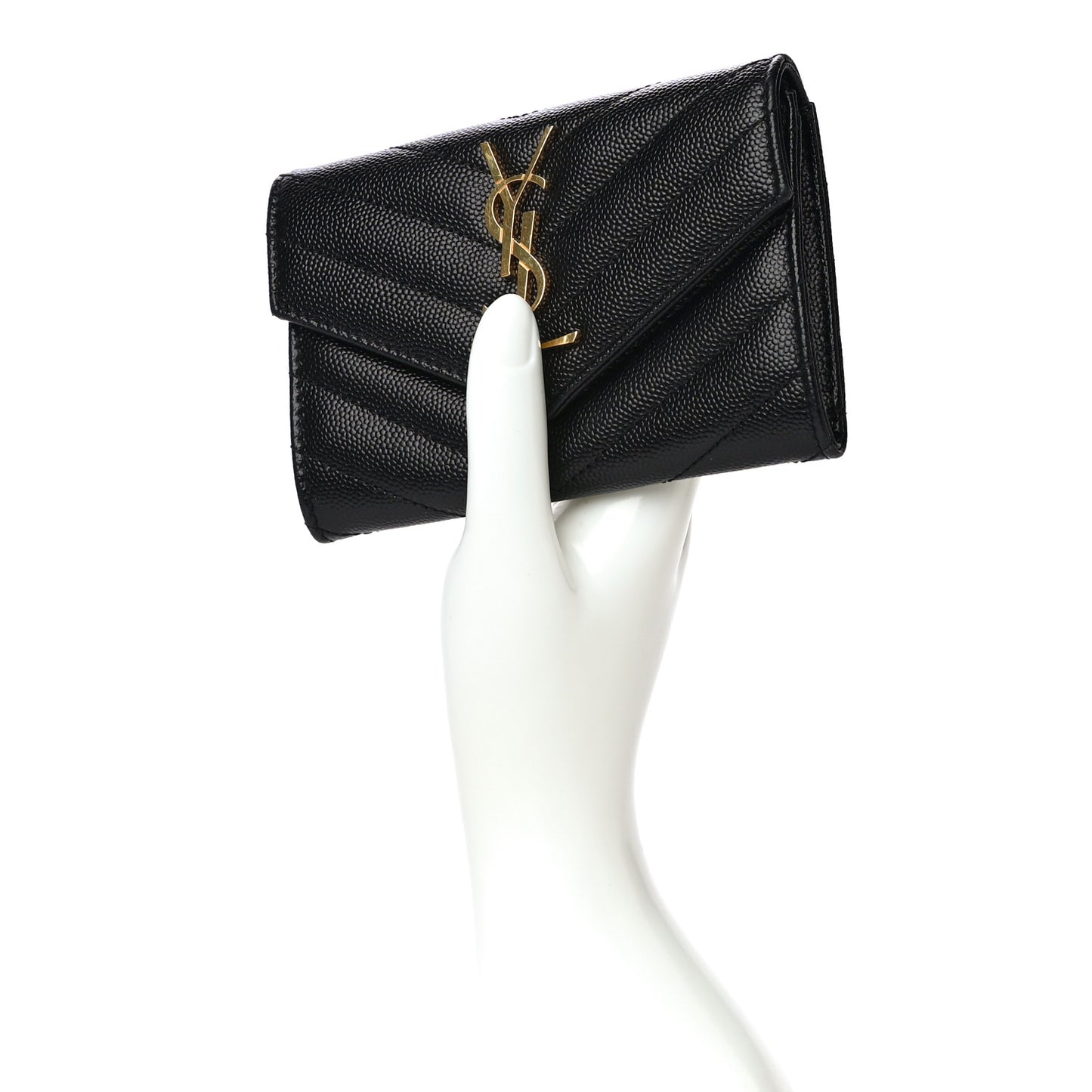 Grain De Poudre Matelasse Chevron Small Monogram Envelope Wallet Black