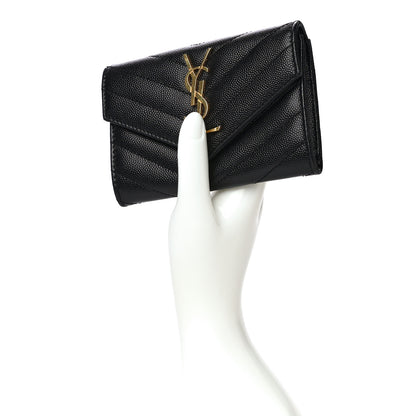 Saint Laurent Grain De Poudre Matelasse Chevron Small Monogram Envelope Wallet Black 2 of 10