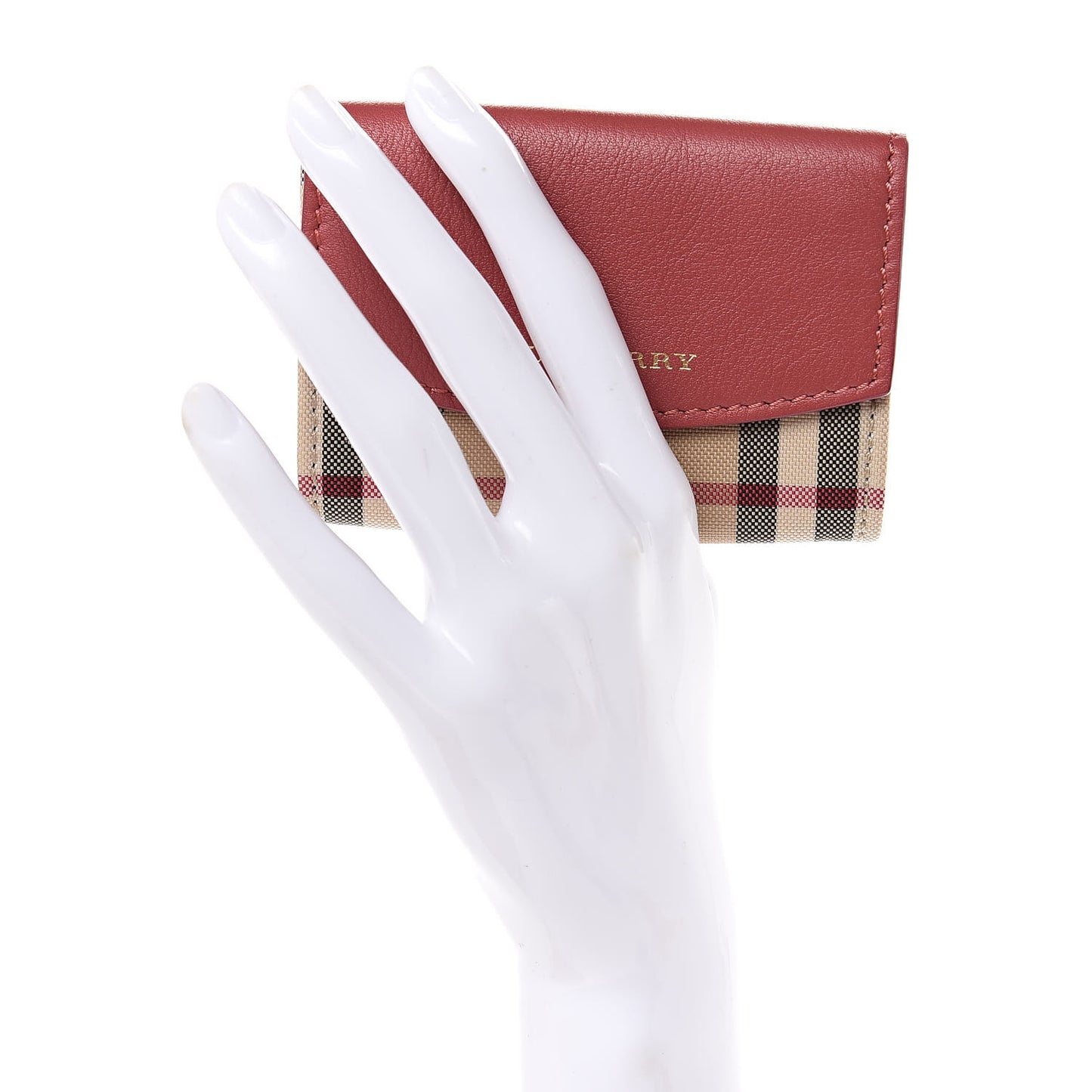 Calfskin House Check Chesam Card Case Cinnamon Red