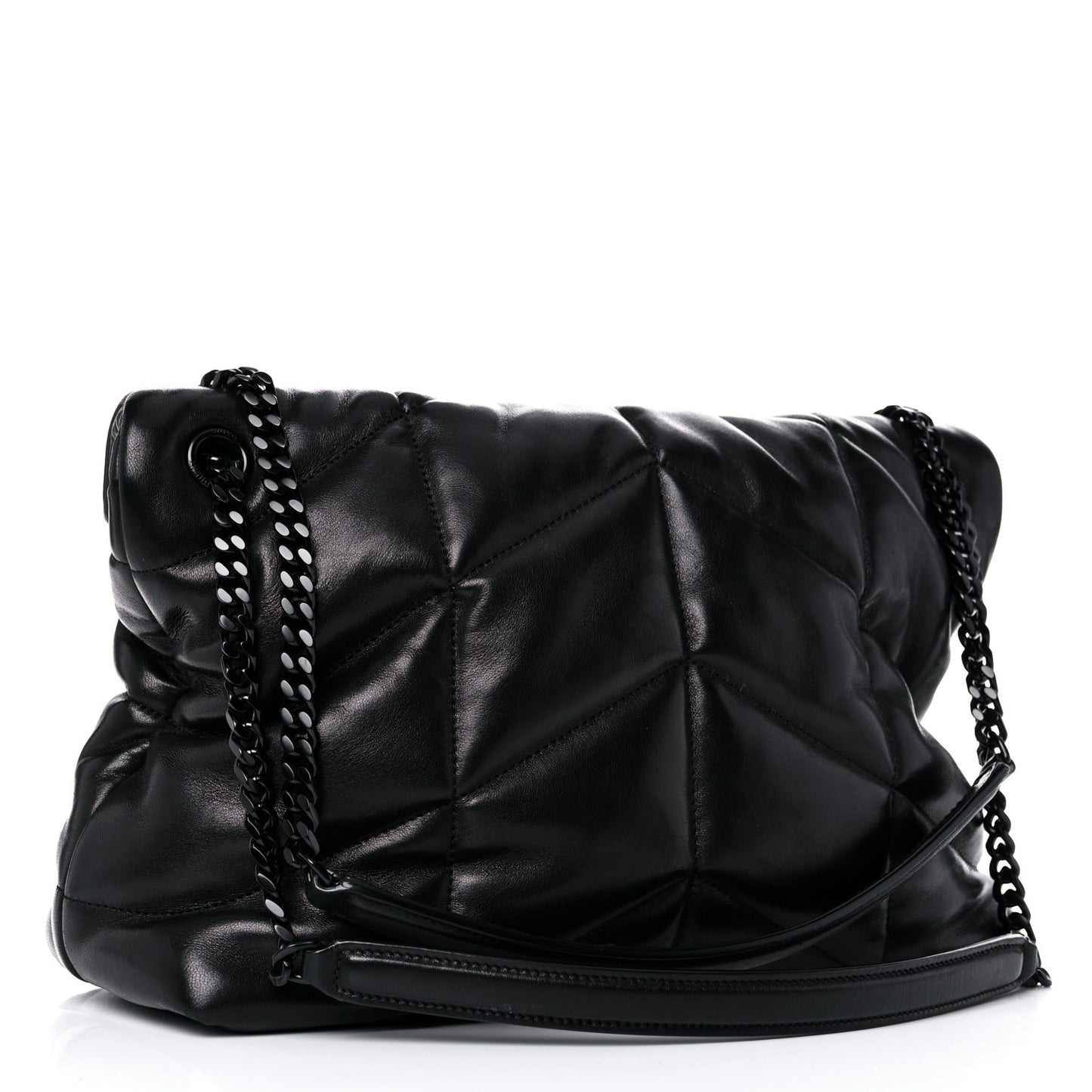 Lambskin Quilted Medium Loulou Puffer Monogram Chain Satchel Black