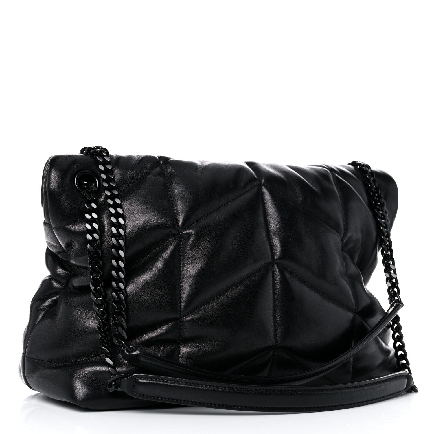 Saint Laurent Lambskin Quilted Medium Loulou Puffer Monogram Chain Satchel Black 3 of 16