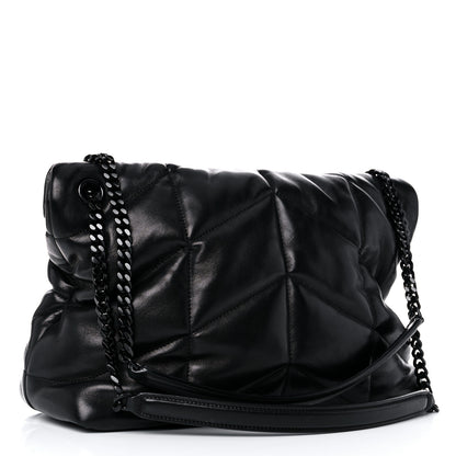 Saint Laurent Lambskin Quilted Medium Loulou Puffer Monogram Chain Satchel Black 3 of 16
