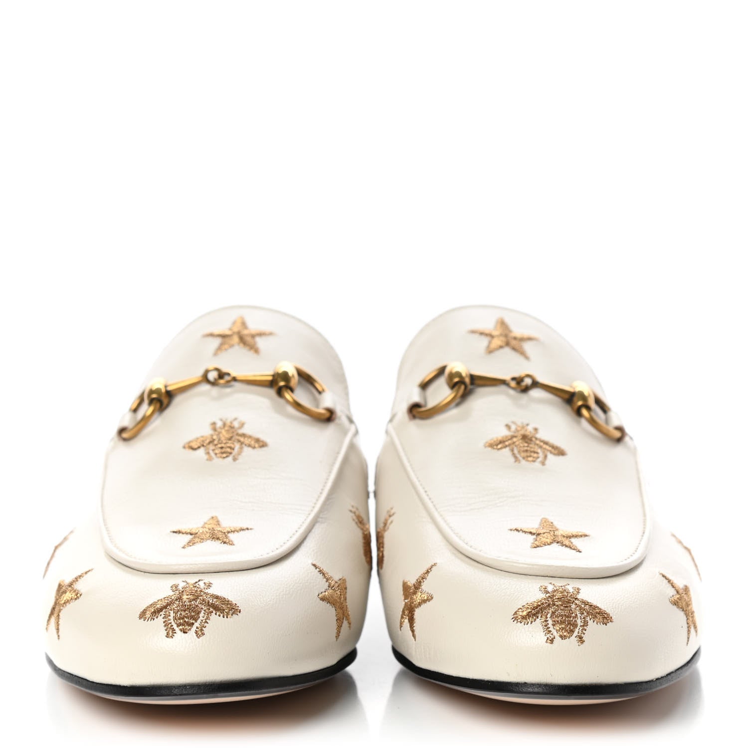 Gucci Goatskin Bee Star Embroidered Womens Princetown Slippers 37 Mystic White 2 of 9
