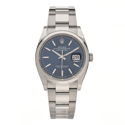 Rolex Stainless Steel 36mm Oyster Perpetual Datejust Watch Bright Blue 126200 1 of 5