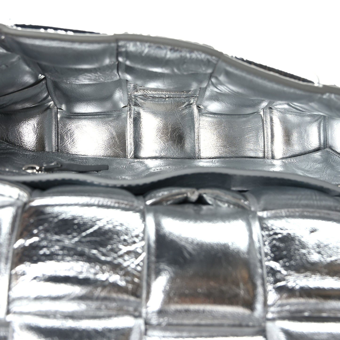 Metallic Lambskin Padded Cassette Crossbody Bag Silver