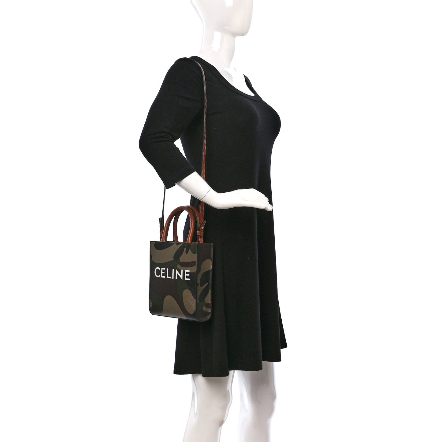 Canvas Calfskin Mini Vertical Cabas Khaki