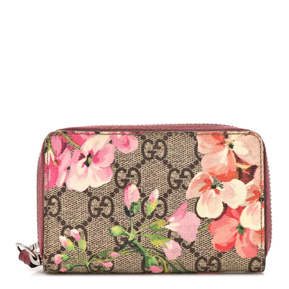 Gucci GG Supreme Monogram Blooms Zip Around Card Case Wallet Beige Multicolor Dry Rose 1 of 7