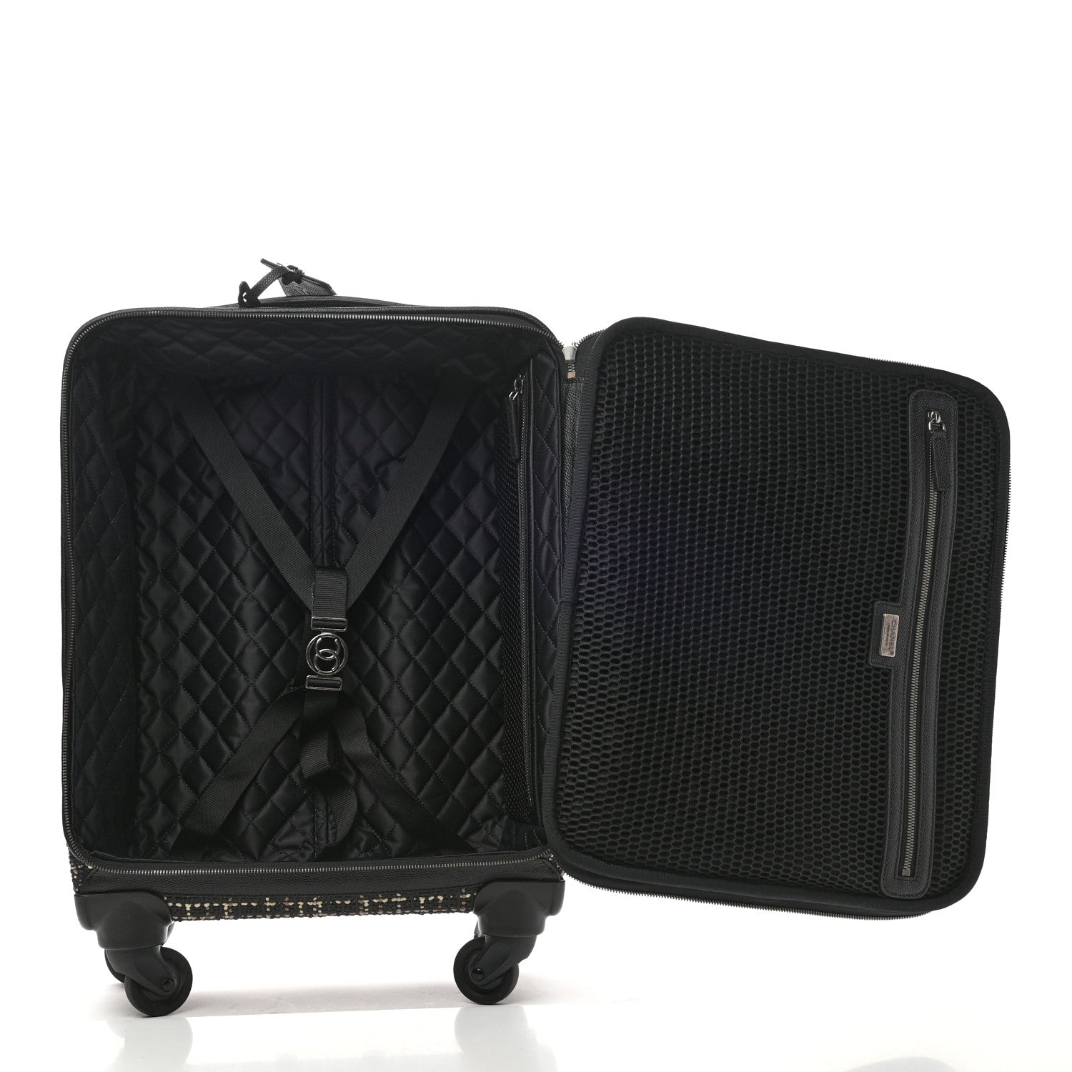 Chanel Tweed Calfskin Quilted Coco Case Trolley Rolling Luggage Black 4 of 8