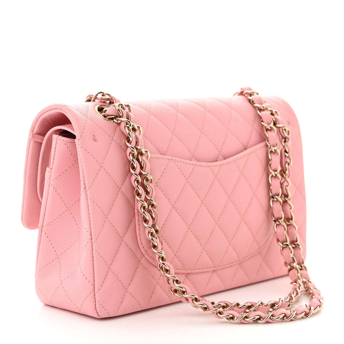 Caviar Quilted Medium Double Flap Light Pink