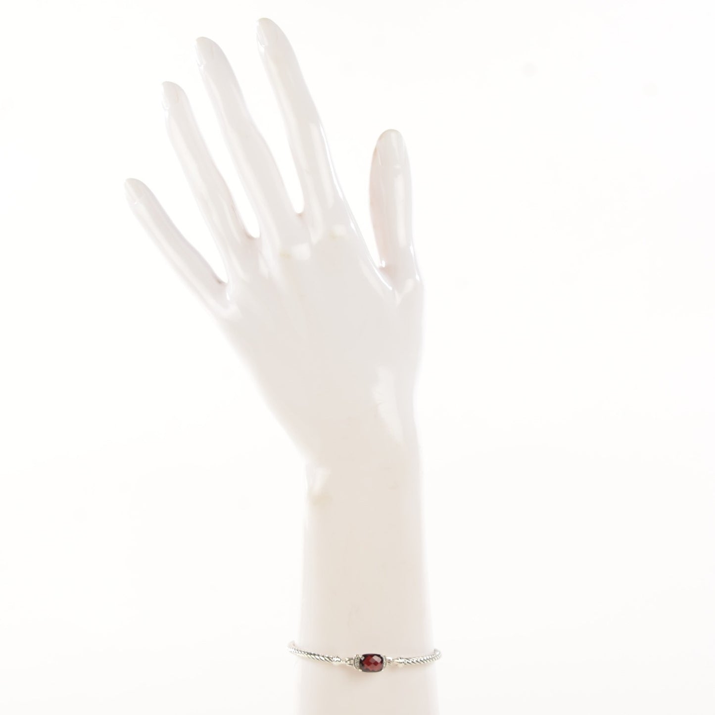 Sterling Silver Garnet Diamond 7mm Petite Wheaton Bracelet