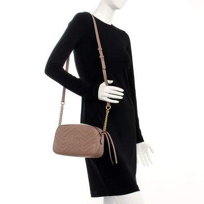 Gucci Calfskin Matelasse Small GG Marmont Chain Shoulder Bag Taupe 2 of 17