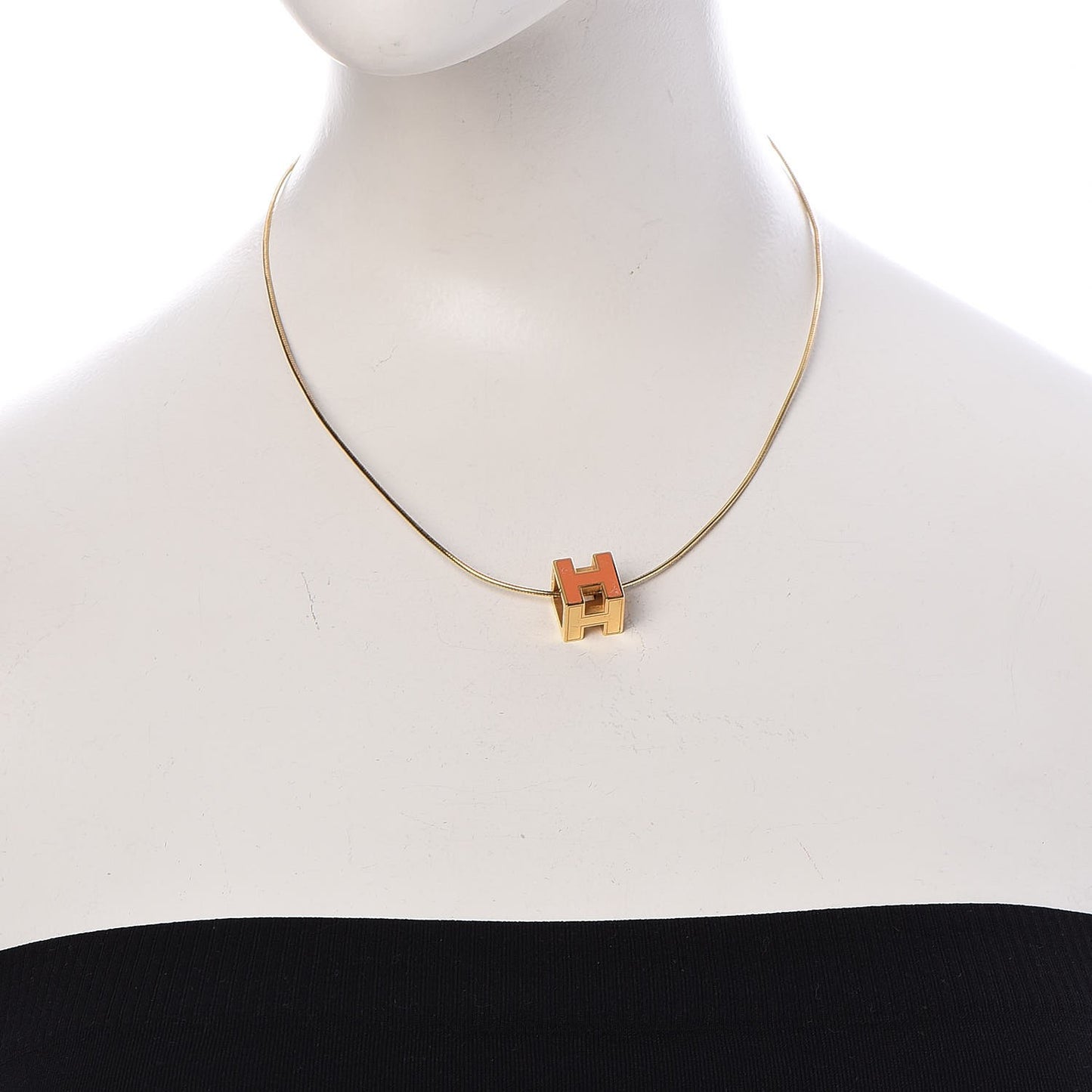 Gold Lacquered Cage d'H Pendant Necklace Orange