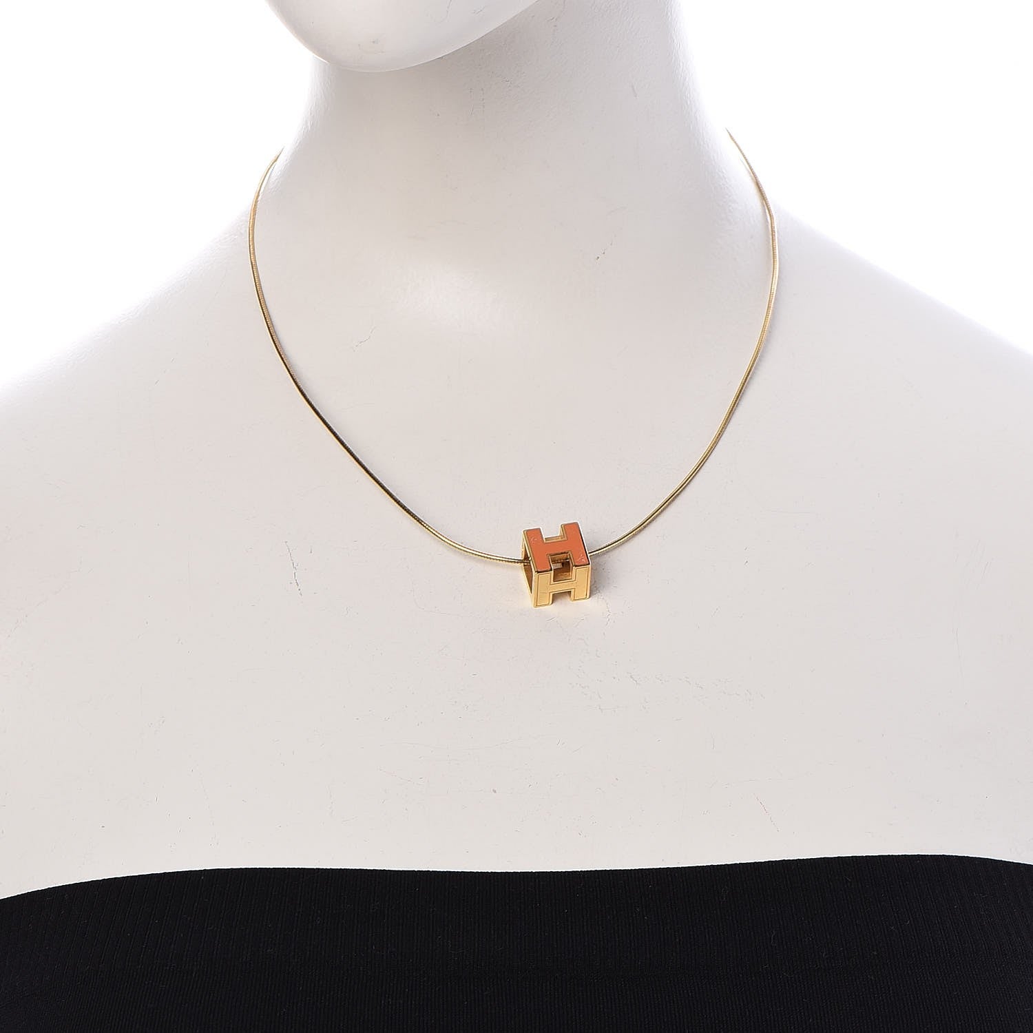 Hermes Gold Lacquered Cage d'H Pendant Necklace Orange 2 of 11