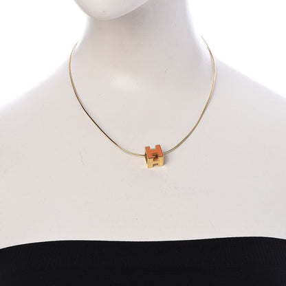Hermes Gold Lacquered Cage d'H Pendant Necklace Orange 2 of 11
