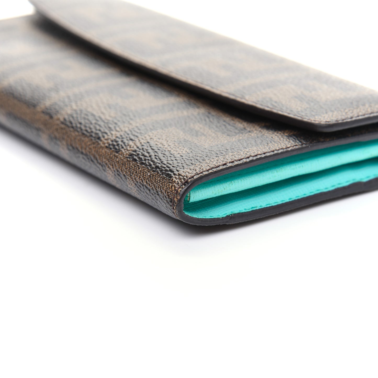 Zucca Spalmati Vitello Elite Simply Continental Wallet Tobacco Turchese