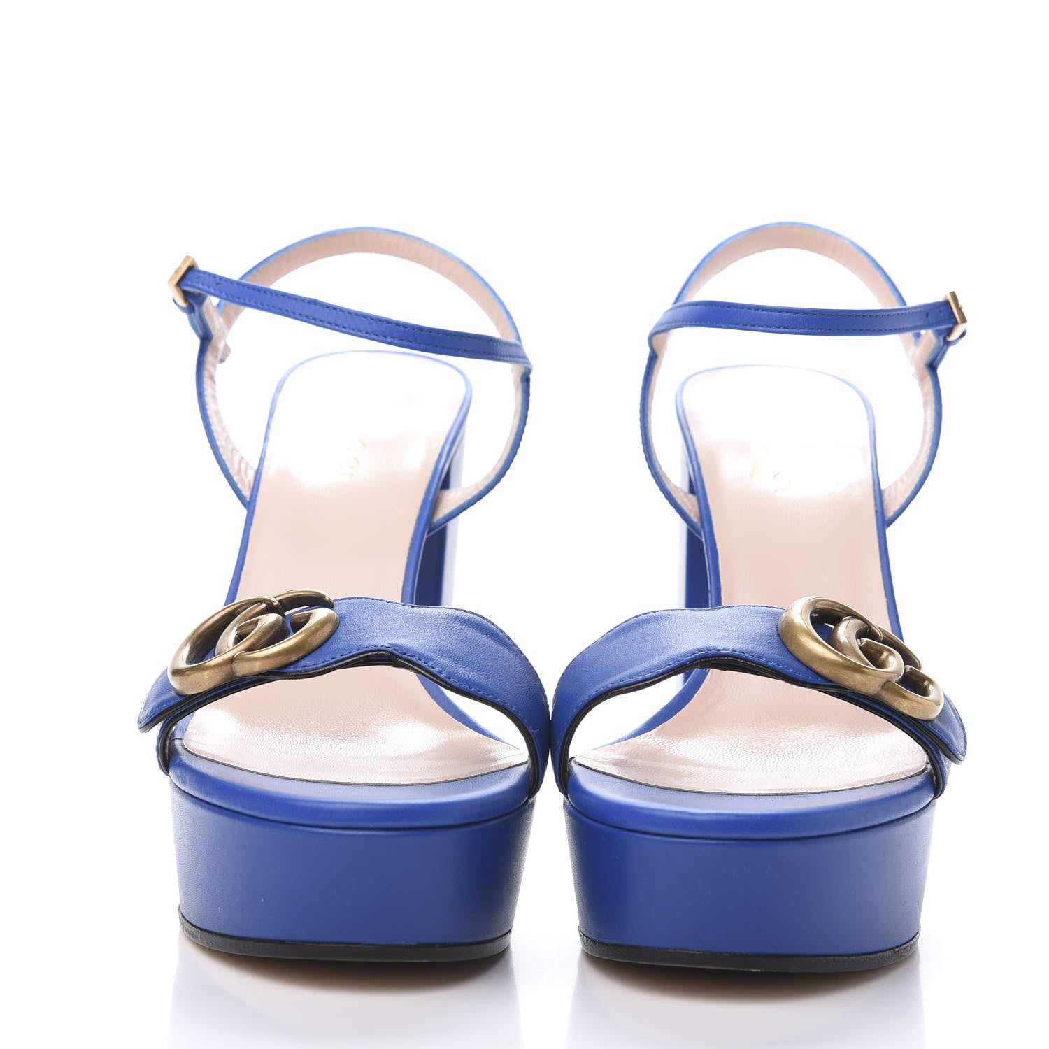 Gucci Calfskin GG Marmont Ankle Wrap 30/115mm Platform Sandals 36.5 Bright Blue 2 of 8