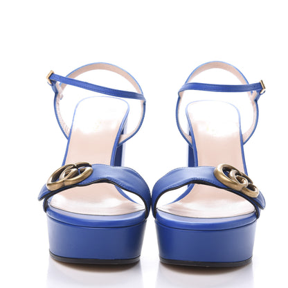 Gucci Calfskin GG Marmont Ankle Wrap 30/115mm Platform Sandals 36.5 Bright Blue 2 of 8