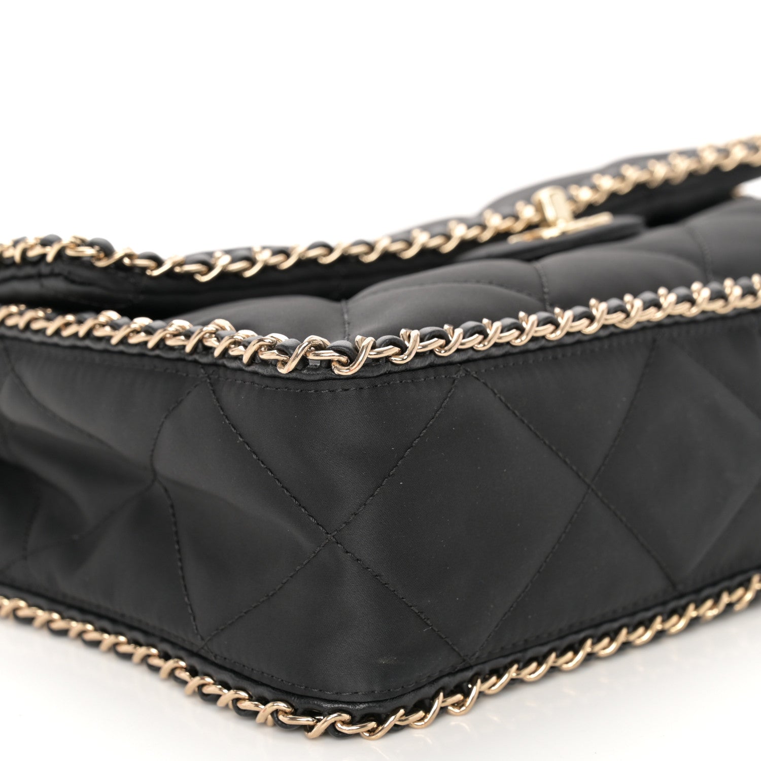 Chanel Satin Quilted Large Chain All Over Flap Bag Black Black 9 of 12
