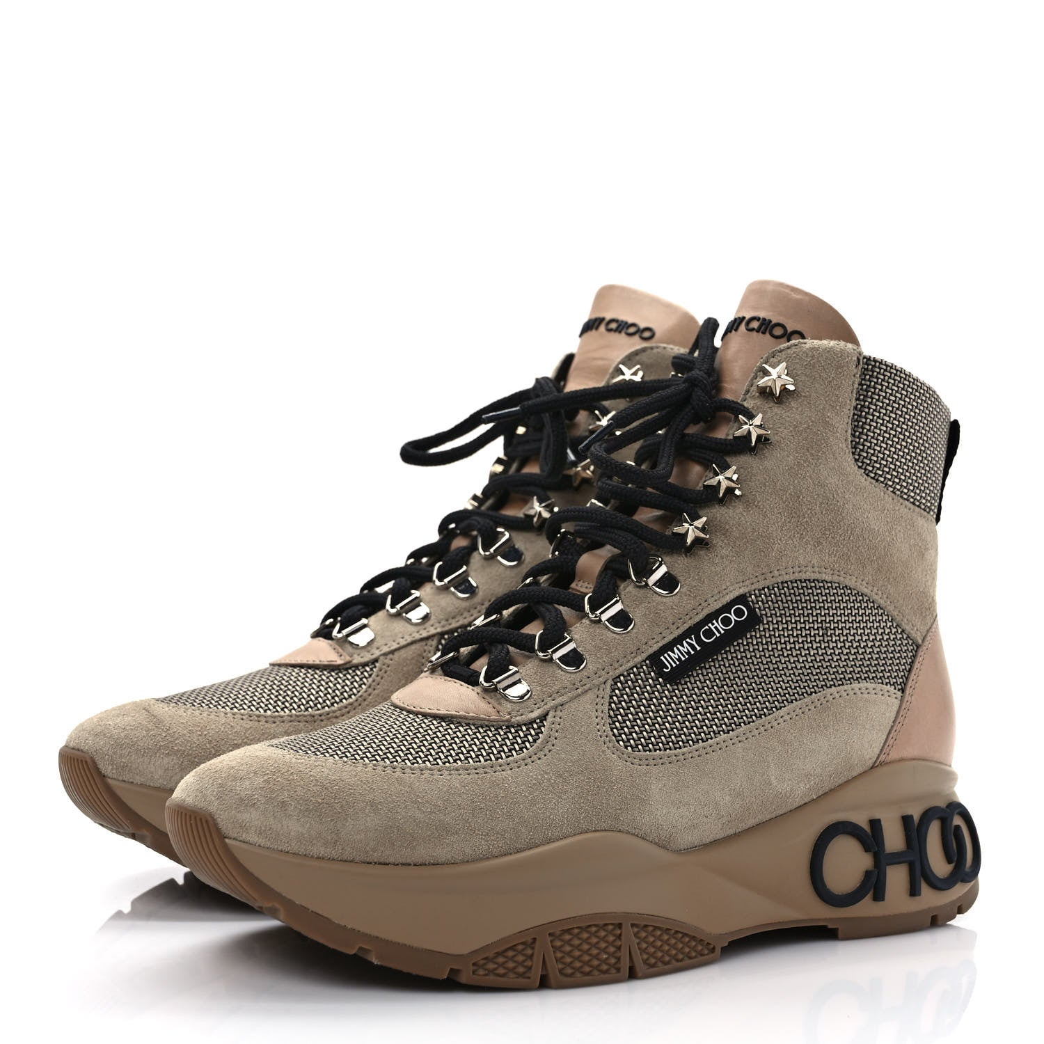 Jimmy Choo Suede Calfskin Inca Patchwork Platform Hiking Boots 39 White Sand Natural 3 of 10
