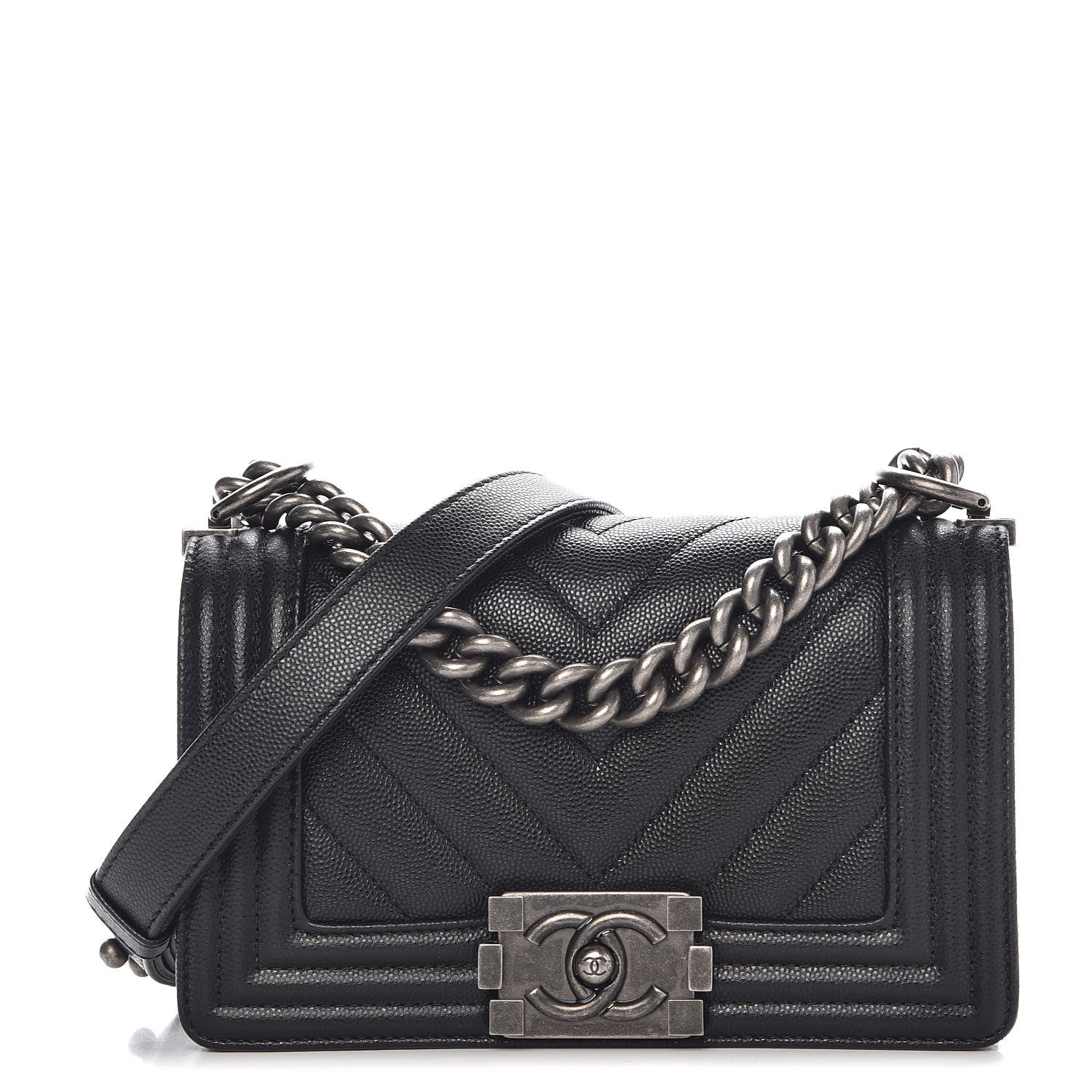 Chanel Caviar Chevron Quilted Small Boy Flap Black 1 of 9